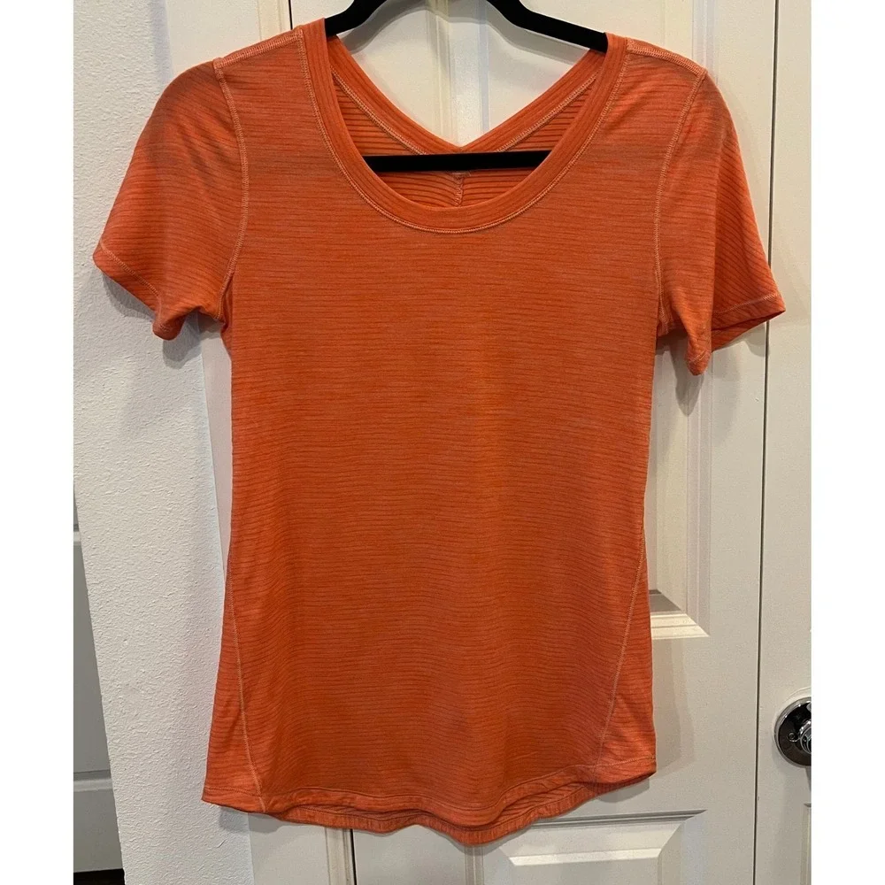 Lululemon Athletica Women Orange Space Dye Short Sleeve Tee Top (1199)